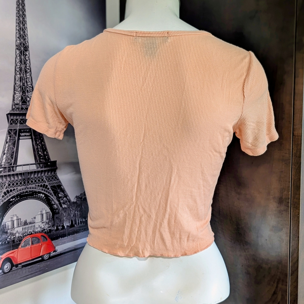 Essentials Peach Short Sleeve Ribbed Top - Picture 4 of 7